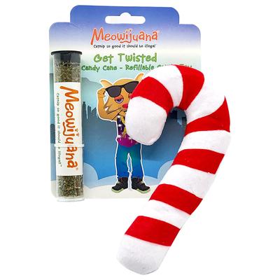 Meowijuanna Holiday Get Twisted Candy Cane Plush Catnip Cat Toy with Refillable Catnip
