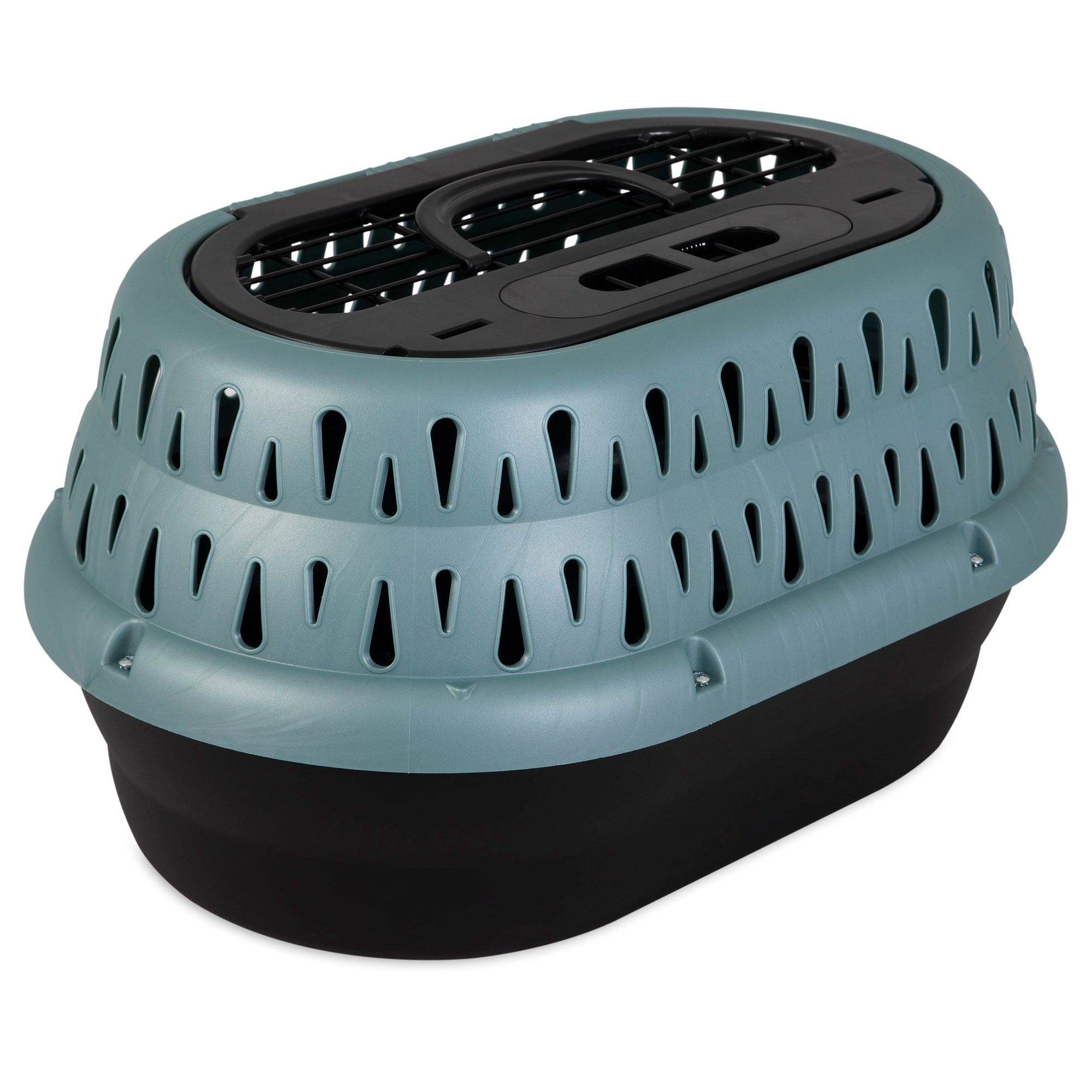 Petmate 2-Door Top Loading Oval-Shaped Airline Travel Cat Kennel Carrier - Small - L:19 X W:12.5 X H:10.8 Inches Green