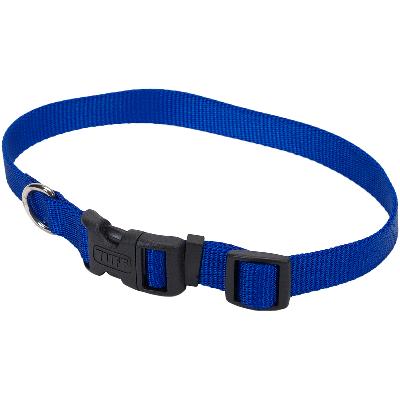 Coastal Adjustable Plastic Tuff-Buckle Nylon Dog Collar - Blue - Small/Med - L:14-20 X W:3/4 Inch