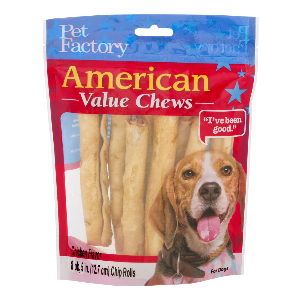 Pet Factory American Beefhide Chicken Flavor Chip Rolls Natural Dog Chews - 5 Inch - 8 Pack Default Title