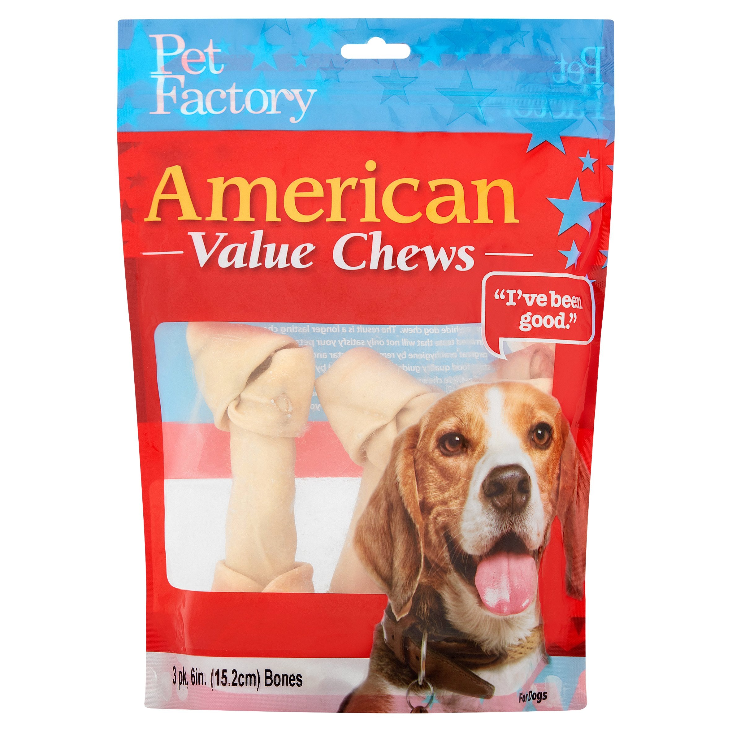 Pet Factory American Beefhide Knotted Bones Natural Dog Chews 6-7 Inch - 3 Pack