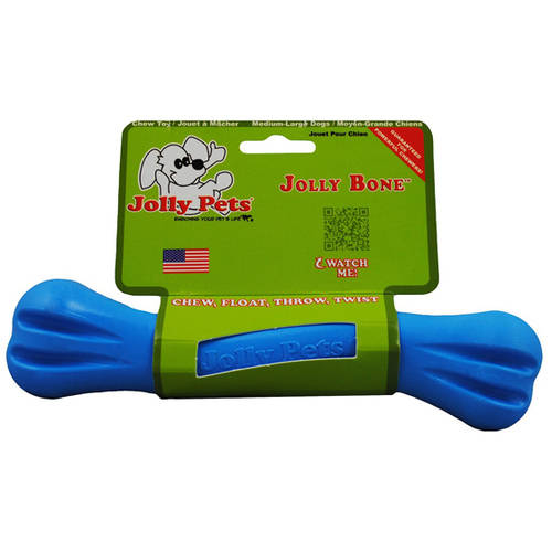 Jolly Pets Jolly Bones Fetch and Chew Rubber Dog Toy - Blue - 8 Inch