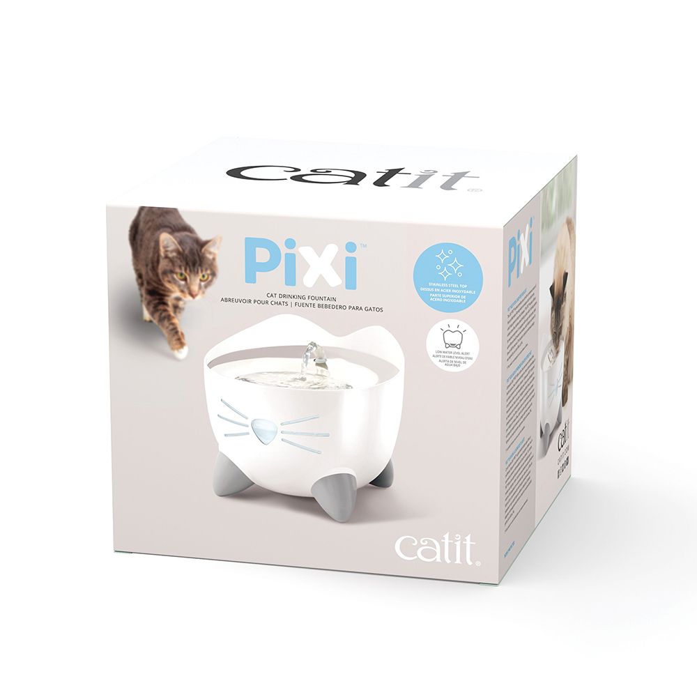 Catit PIXI Ergonomic Cat Water Drinking Fountain with Water Indicator - 2.5 Ltr Stainless Steel White