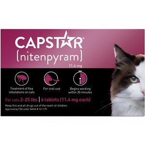 Capstar Flea and Tick Treatment Oral Cat Supplements - Cats 2-25 Lbs -  6 Tablet Doses
