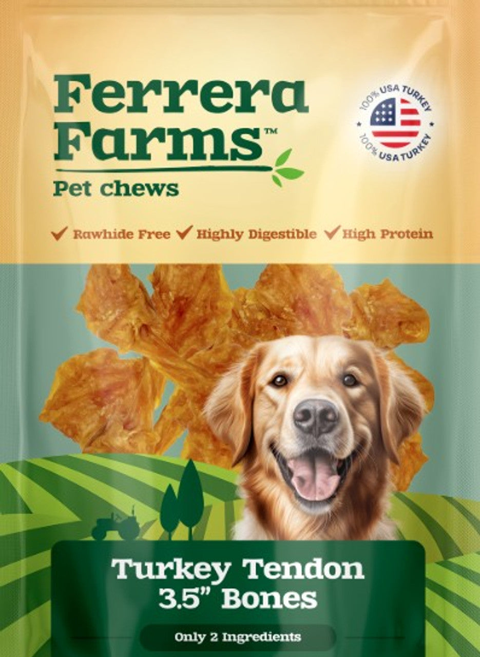 Ferrera Farms Turkey Tendon Knotted Bones Natural Dog Chews - 12 Pack 3.5 Inch