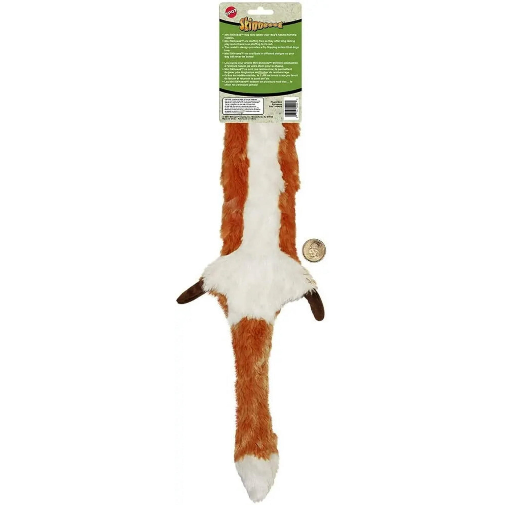 Ethical SPOT Skinneeez Stuffing-Free Fox Squeak and Soft Dog Toy - Large - 24 Inch