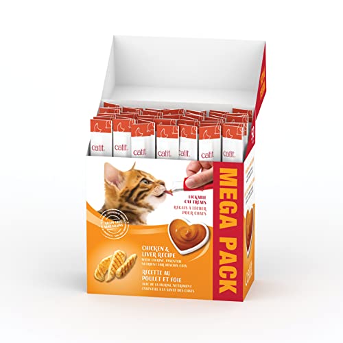 Catit Creamy Grain-Free Chicken and Liver Lickable Cat Treats - Mega Pack - 50 Count