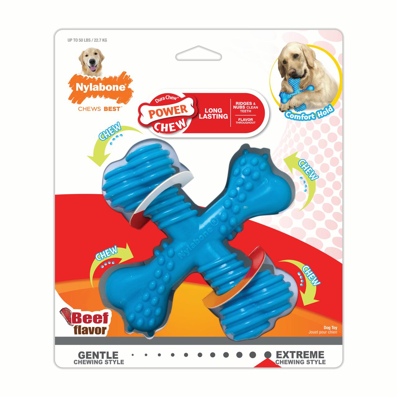 Nylabone Comfort Hold X-Bone Power-Chew Beef Flavored Nylon Chew Dog Toy - Large