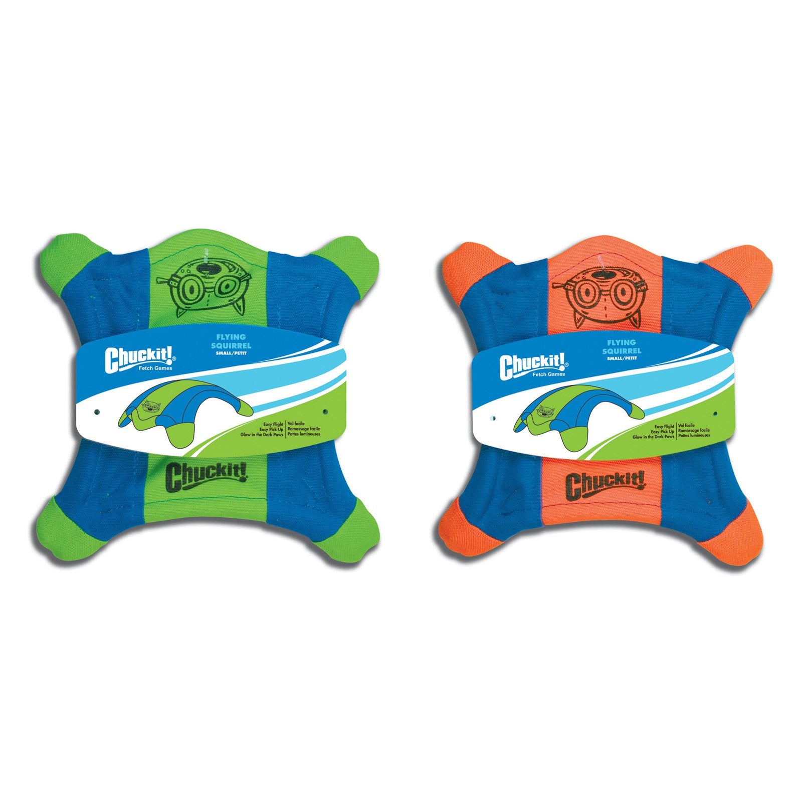 Chuckit! Flying Squirrel Glow-in-the-Dark Fetch Floating Dog Toy - Large - Assorted 2 Pack