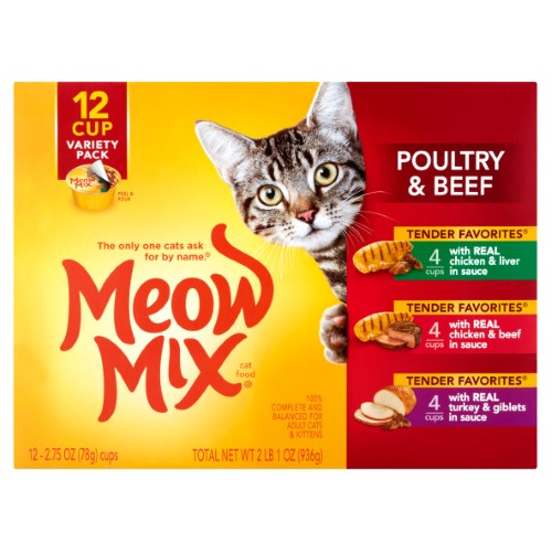 Meow-Mix Poultry and Beef Chicken Liver Turkey Wet Cat Food Trays - Variety Pack - 2.75 Oz - 12 Pack - Case of 4 Default Title