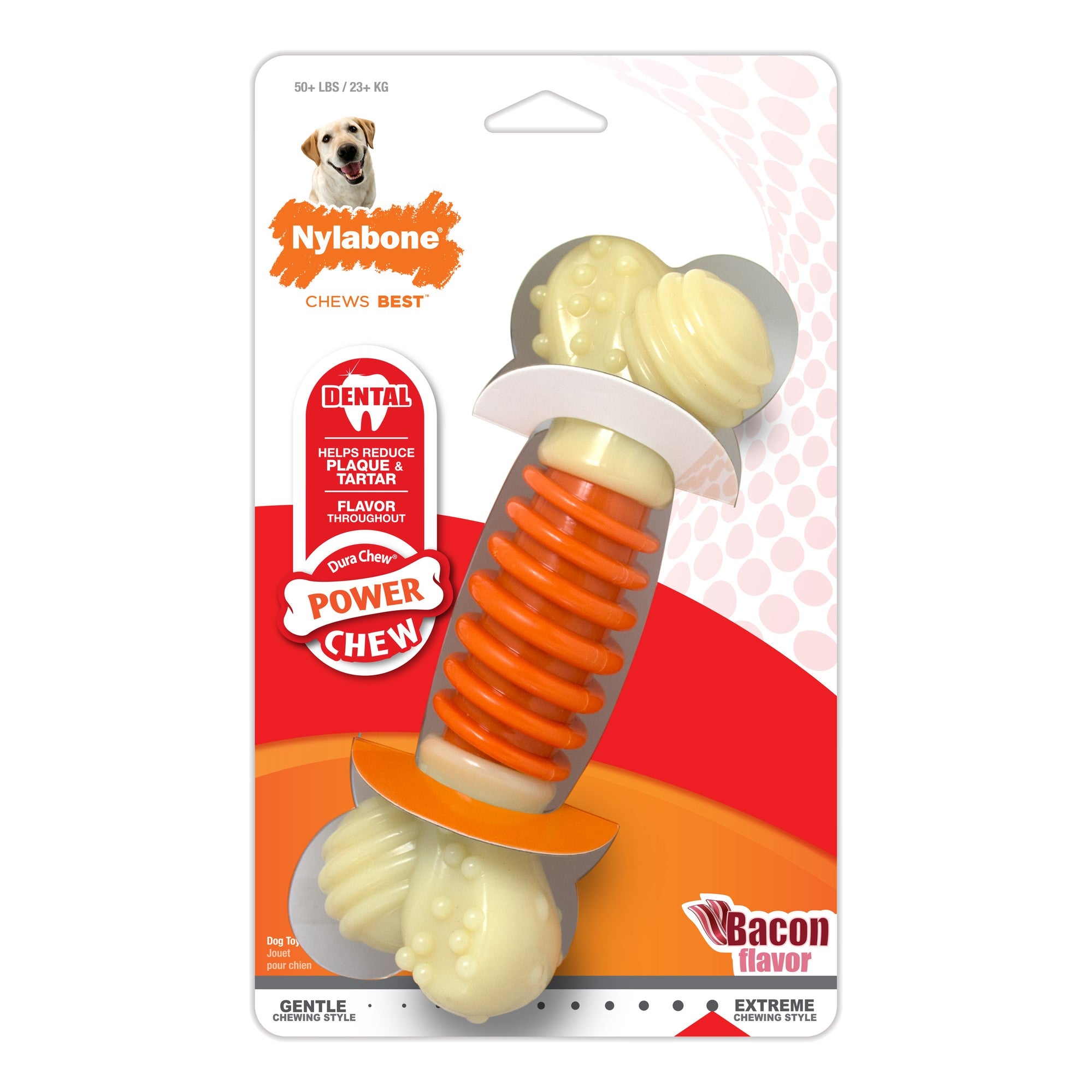 Nylabone Pro-Action Dental Bone Power-Chew Bacon Flavored Nylon Chew Dog Toy - Large