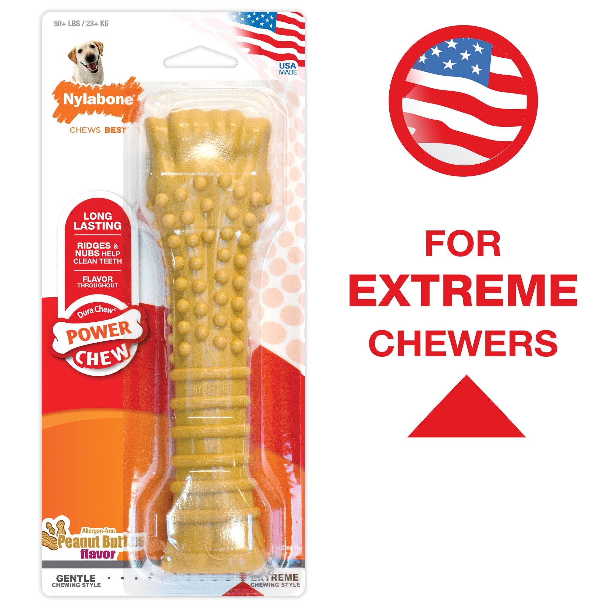 Nylabone Textured Knuckle-Bone Durable Power-Chew Peanut Butter Flavor Nylon Chew Dog Toy - Extra Large/Souper