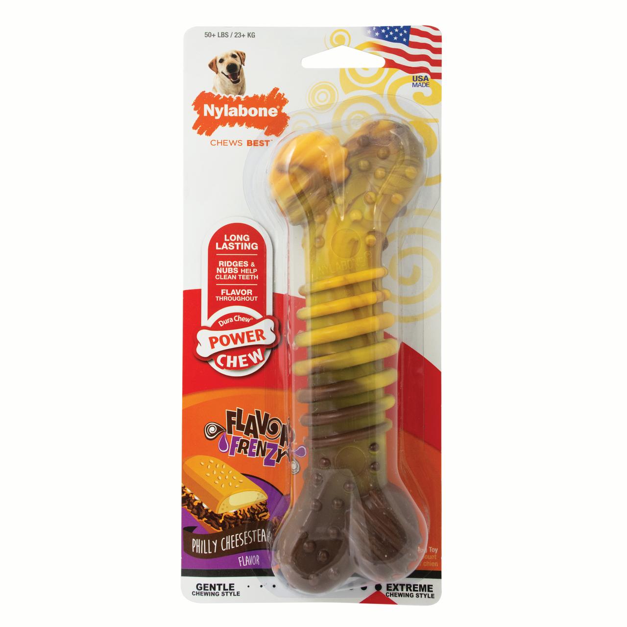 Nylabone Textured Bone Flavor Frenzy Durable Power-Chew Philly Cheesesteak Flavor Nylon Chew Dog Toy - Extra Large/Souper