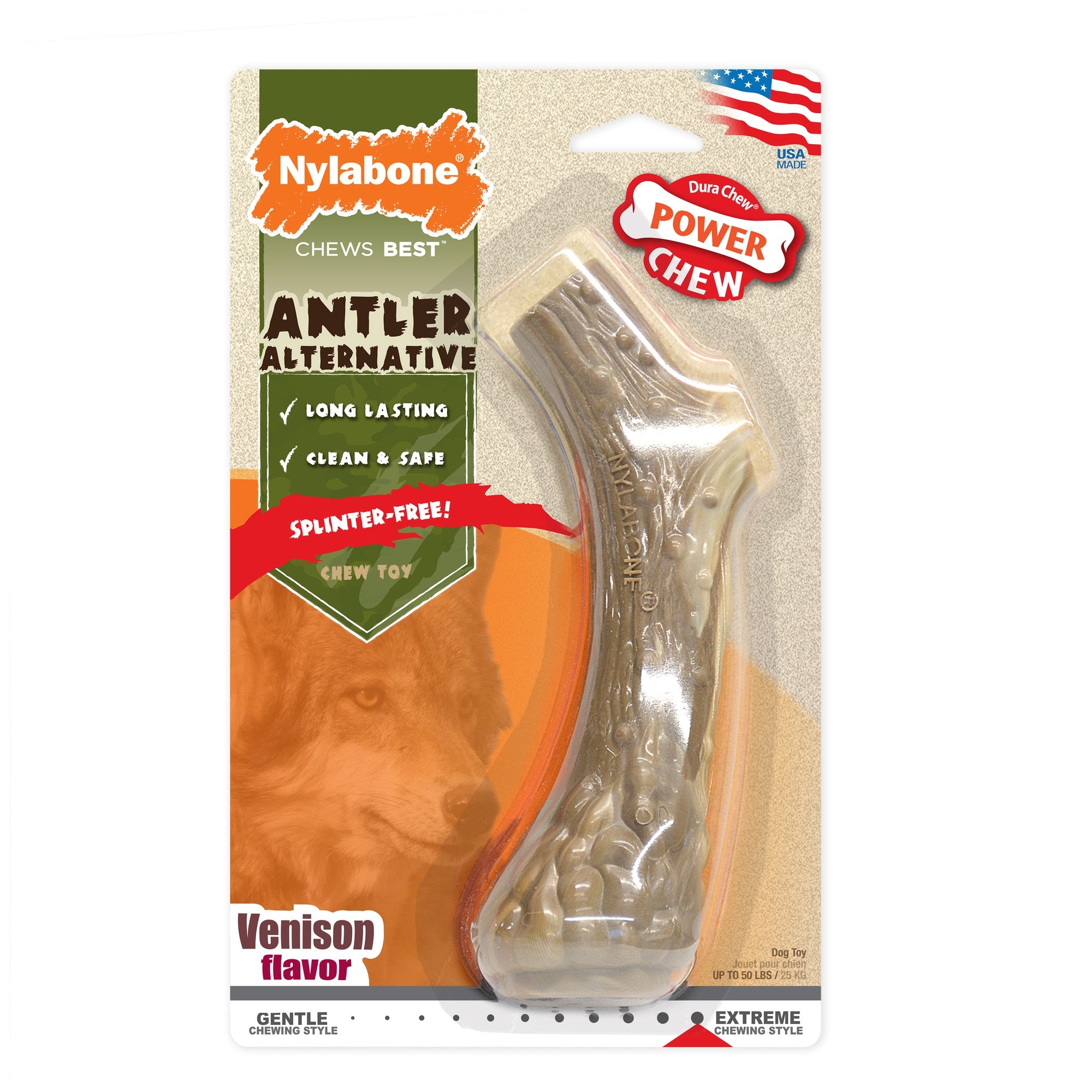 Nylabone Antler Alternative Durable Aggressive-Chew Venison Flavor Nylon Chew Dog Toy - Large