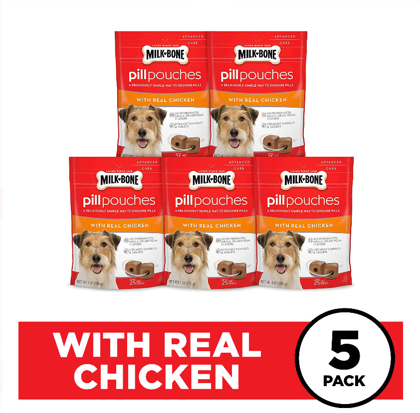 Milk-Bone Real Chicken Flavored Pill Pouches Soft and Chewy Treats  - 6 Oz - 5 Pack