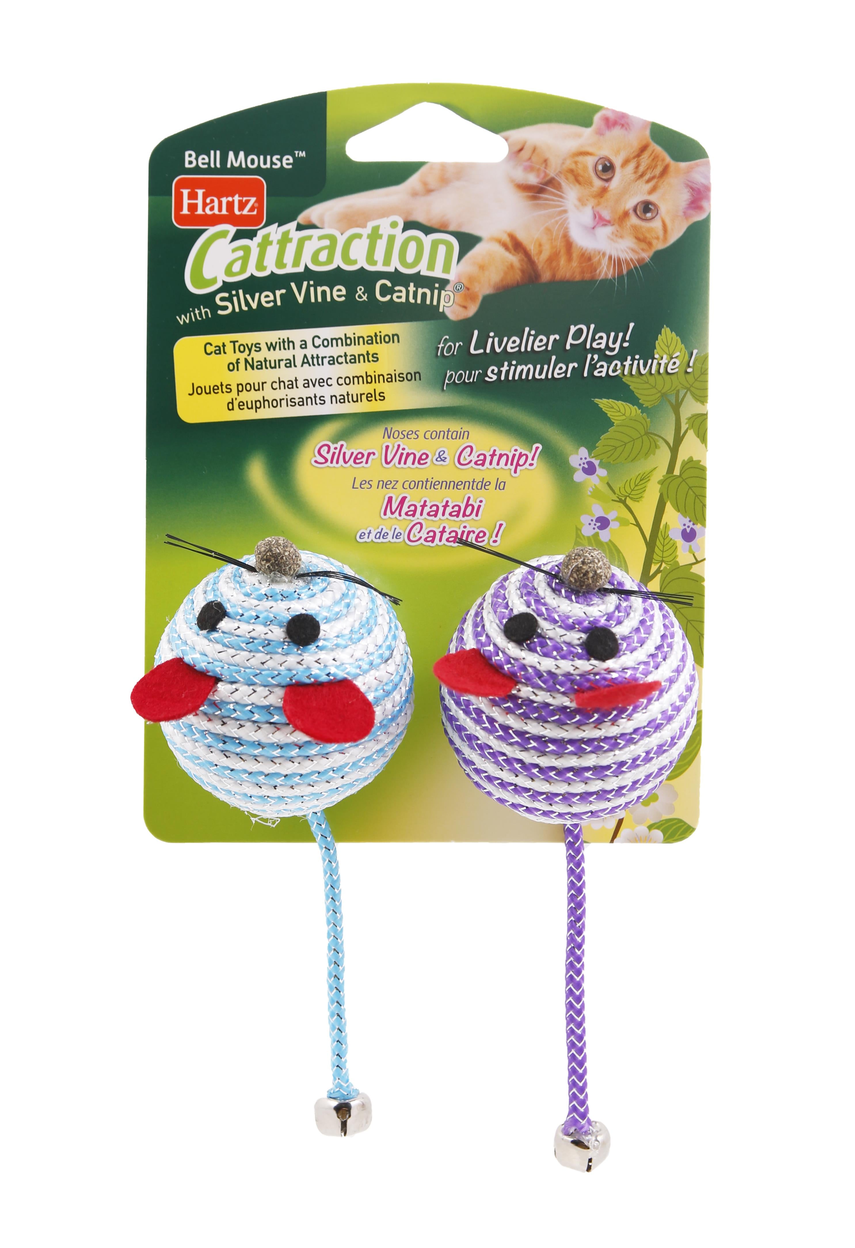 Hartz Mountain Cattraction Bell and Sisal Vine Mouse Cat Toy with Catnip - 2 Pack  