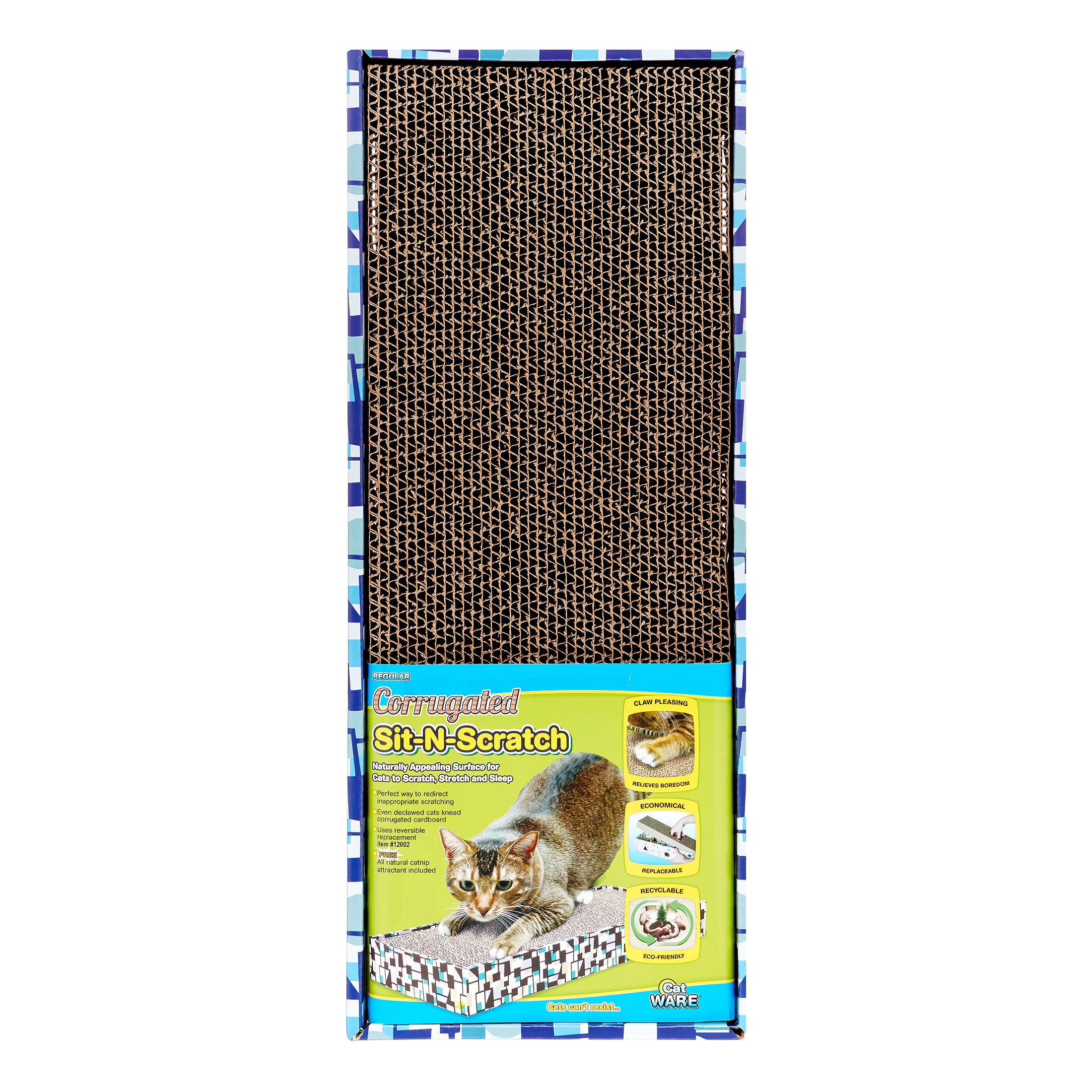 Ware Sit-N-Scratch Double Corrugated Cardboard Cat Scratcher - L:19.5 X W:7.75 X H:2.25 Inches