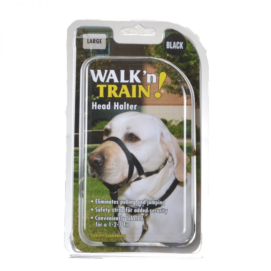 Coastal Walk N' Train Head Holt Head Halter Dog Leash and Harness - Black - Large - 7-9 Inch Snout
