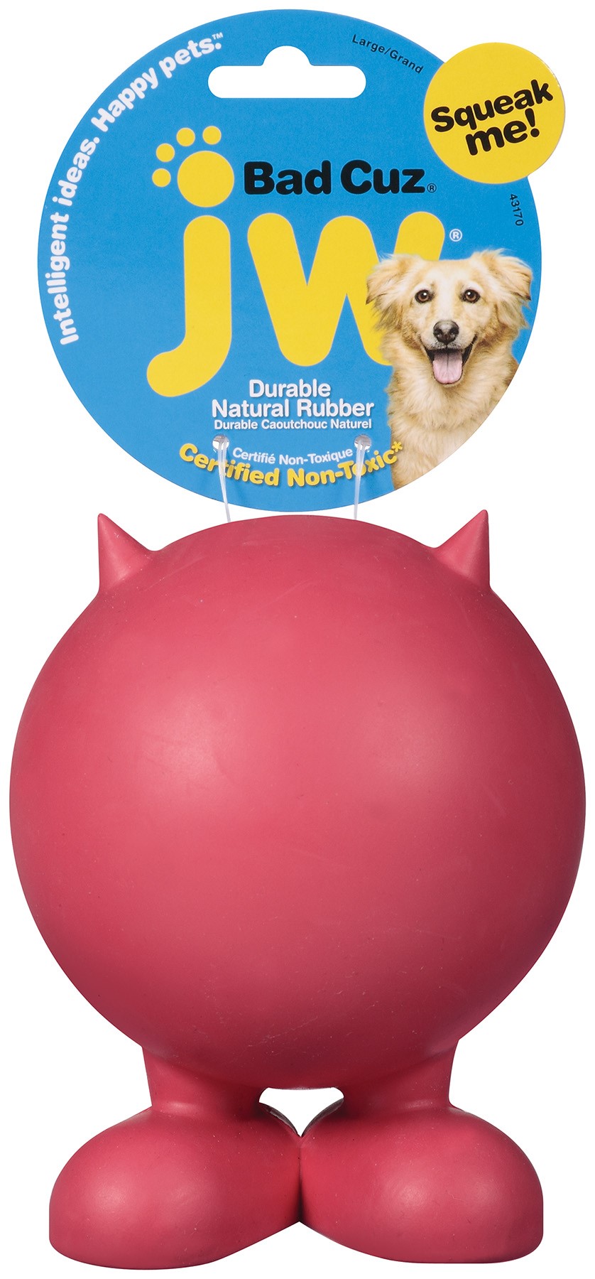 JW Pet Tough By Nature Bad Cuz Squeak and Fetch Rubber Dog Toy - Red - Large