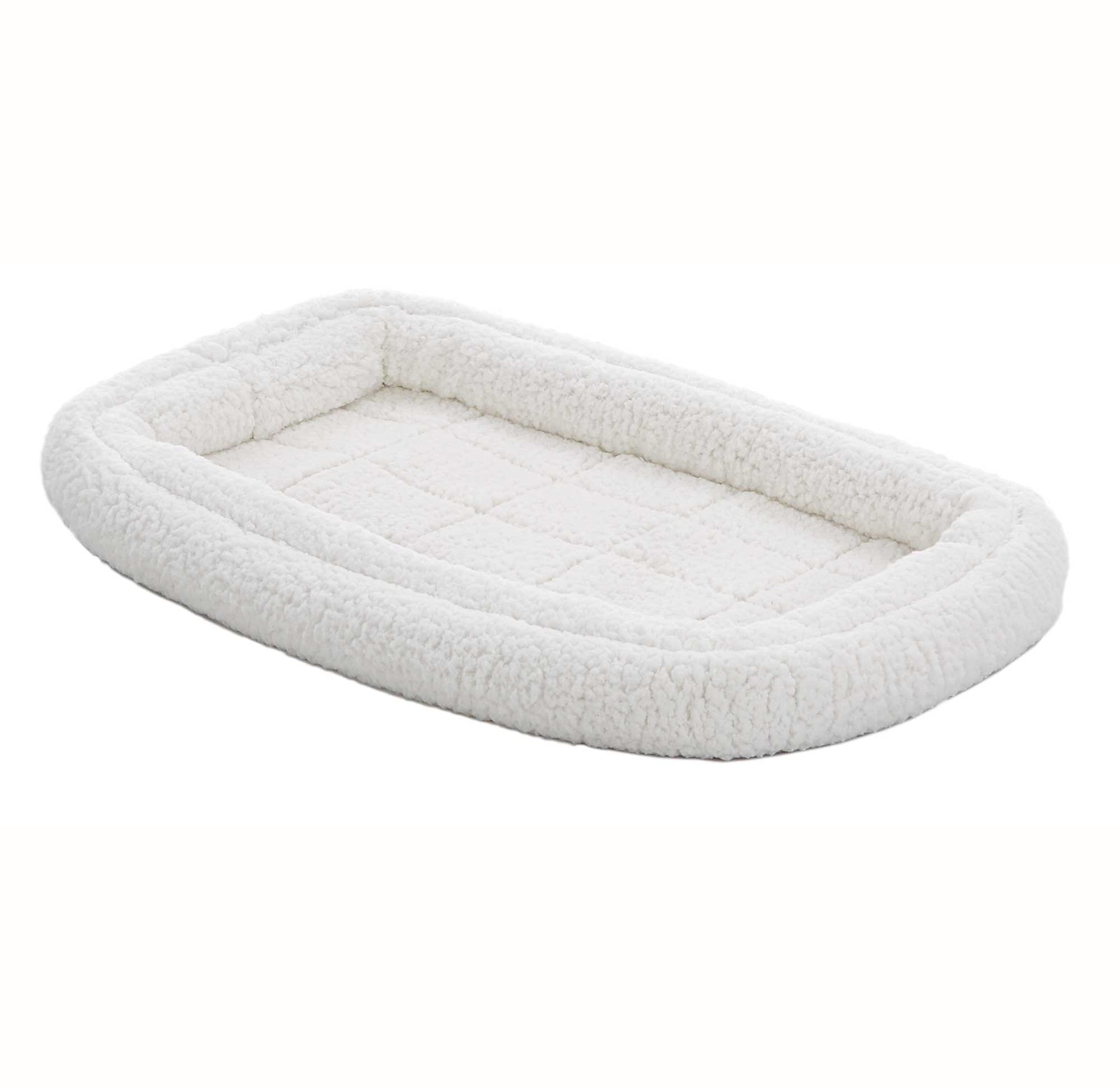 Midwest Homes Fleece Machine Washable Rectangular Double Bolster Pet Bed or Crate Mat - White L:36 X W:21 X H:3.8 Inch