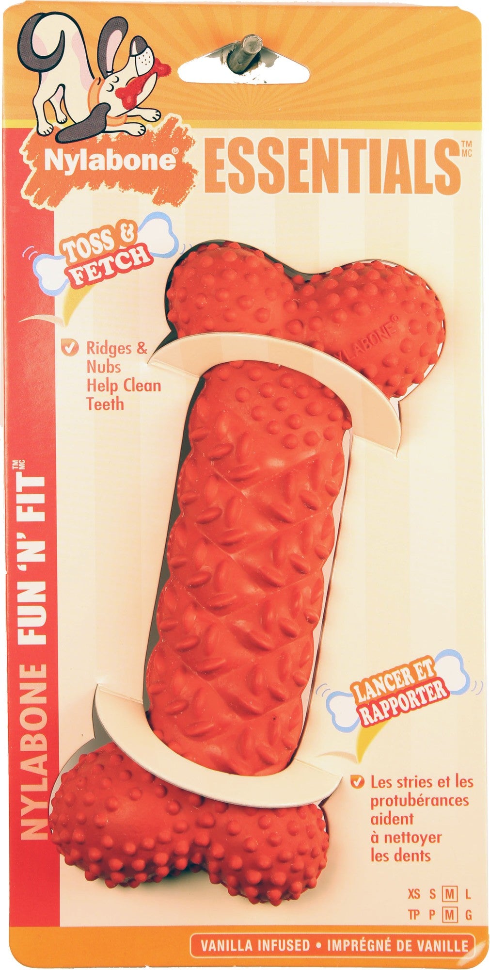 Nylabone Fun N' Fit Rubber Braided Bone Strong-Chew Vanilla Flavored Natural Rubber Fetch and Chew Dog Toy - Medium