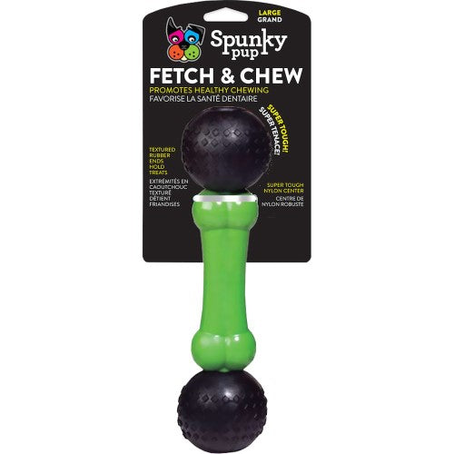 Spunky Pup Fetch and Chew Bone and Ball Durable Rubber Dog Toy - Large