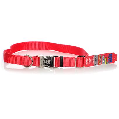 Coastal Adjustable Titan Metal Buckle Nylon Dog Collar - Red - Large - L:18-26 X W:1 Inch