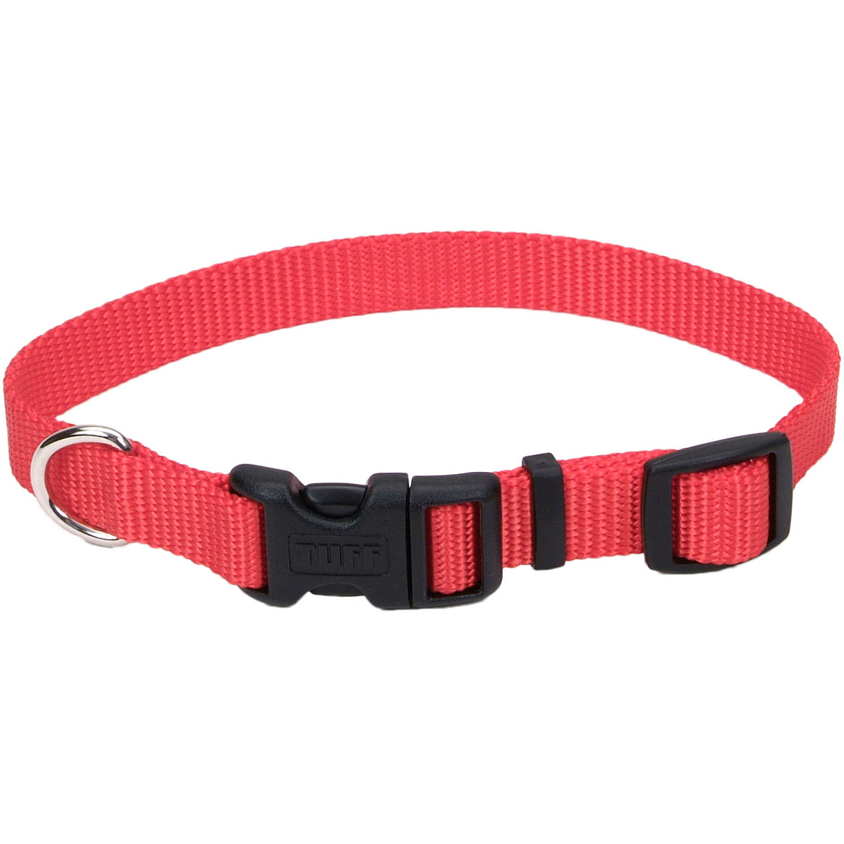 Coastal Adjustable Plastic Tuff-Buckle Nylon Dog Collar - Red - Small/Med - L:14-20 X W:3/4 Inch