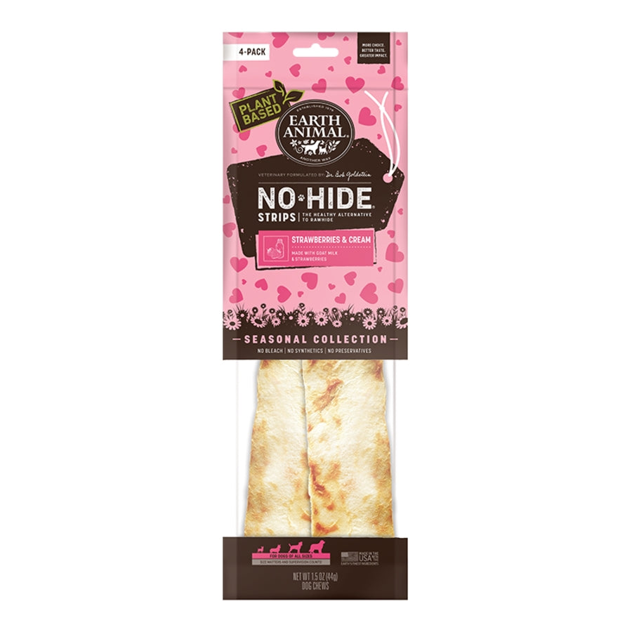 Earth Animal  No Hide Strips Plant Based Strawberries and Cream Natural Dog Chews - 4 Pack