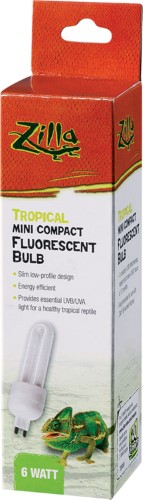Zilla G9 Tropical Mini Compact Lamp Small Terrarium Reptile UVA and UVB Flourescent Bulb - 6 Watt