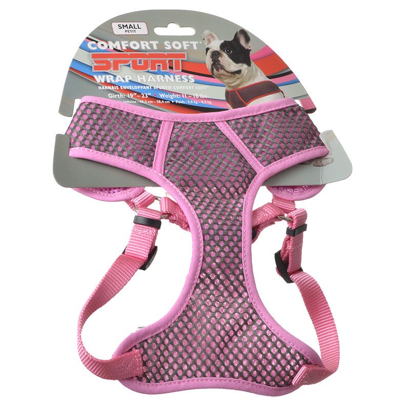 Coastal Comfort Soft Sport Wrap Adjustable Mesh Dog Harness - Gray/Pink - Small - 16-24 Inch