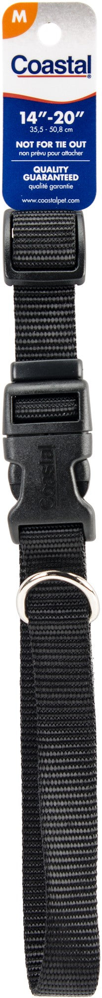 Coastal Adjustable Plastic Tuff-Buckle Nylon Dog Collar - Black - Small/Med - L:14-20 X W:3/4 Inch
