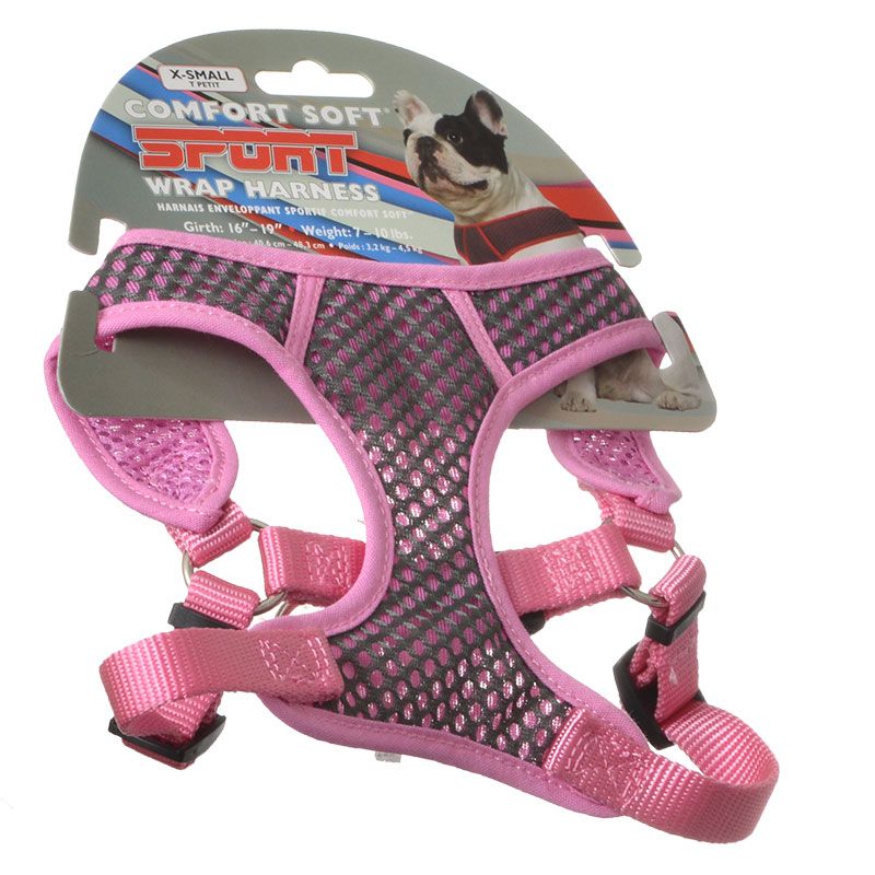 Coastal Comfort Soft Sport Wrap Adjustable Mesh Dog Harness - Gray/Pink - Extra Small - 16-19 Inch