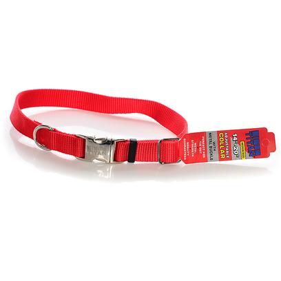 Coastal Adjustable Titan Metal Buckle Nylon Dog Collar - Red - Small/Med - L:14-20 X W:3/4 Inch