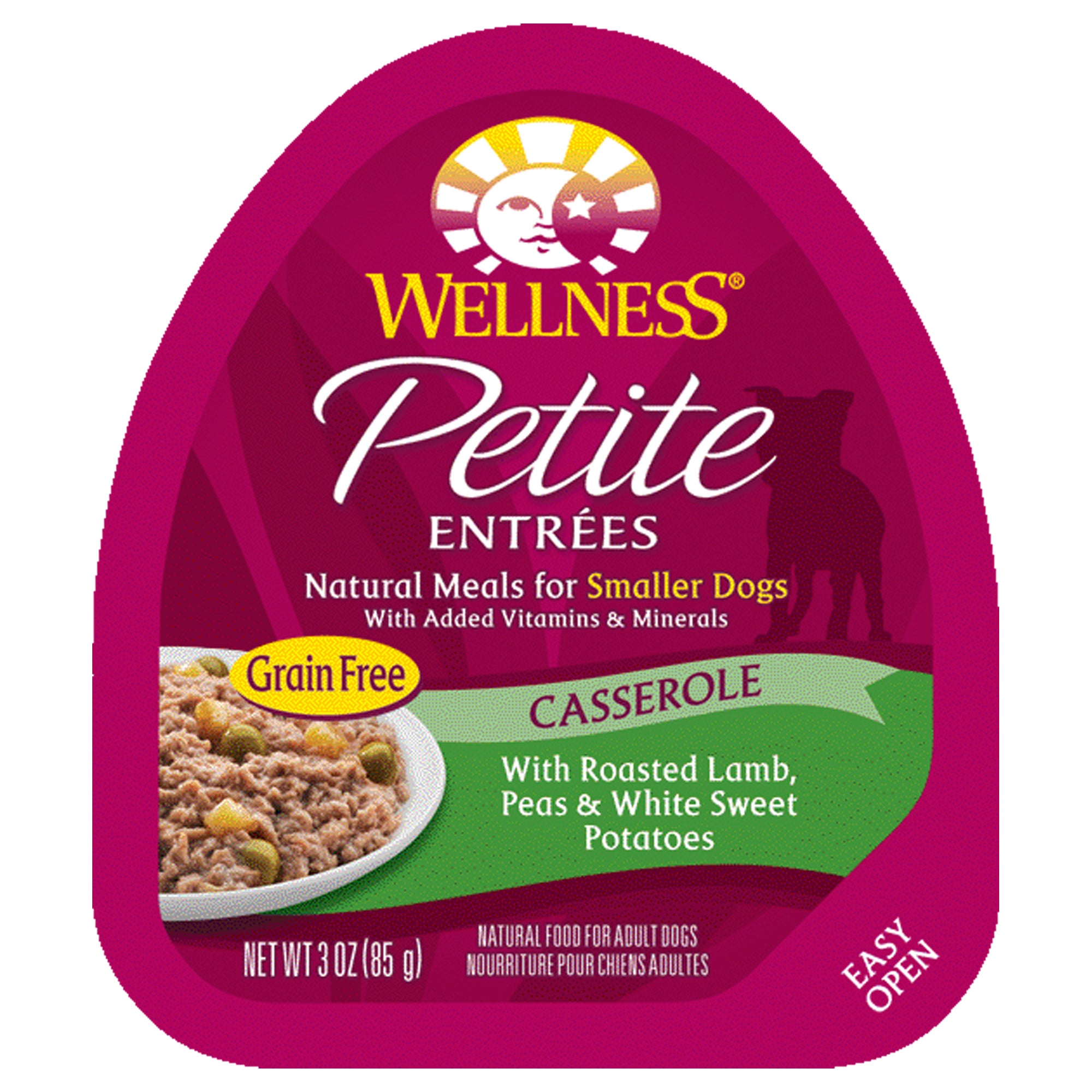 Wellness Petite Entrées Casserole Grain-Free Lamb Peas and Sweet Potato Small-Breed Adult Wet Dog Food Tray - 3 Oz - Case of 12  