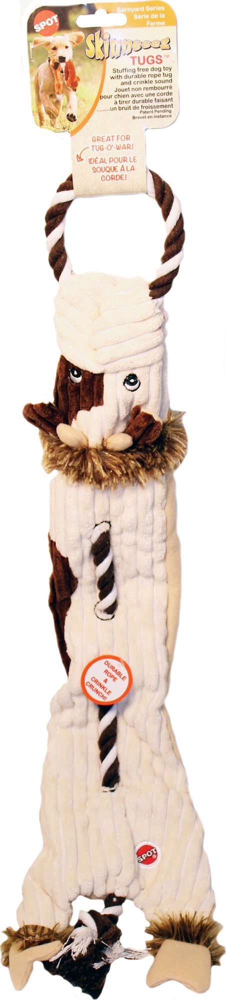 Ethical SPOT Skinneeez Stuffing-Free Barnyard Tug Rope and Squeak Soft Dog Toy - 23 Inch - Assorted Color