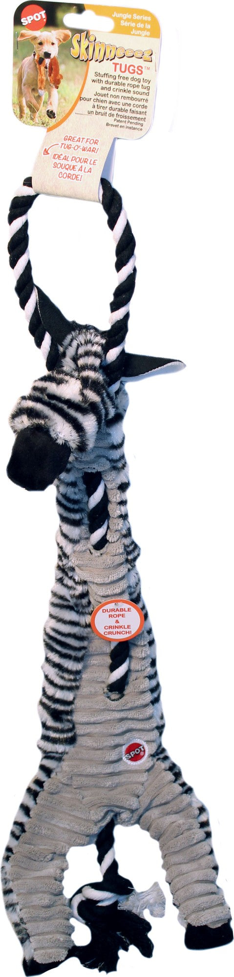 Ethical SPOT Skinneeez Stuffing-Free Jungle Animal Rope Tug Squeak and Crinkle Soft Dog Toy - 23 Inch