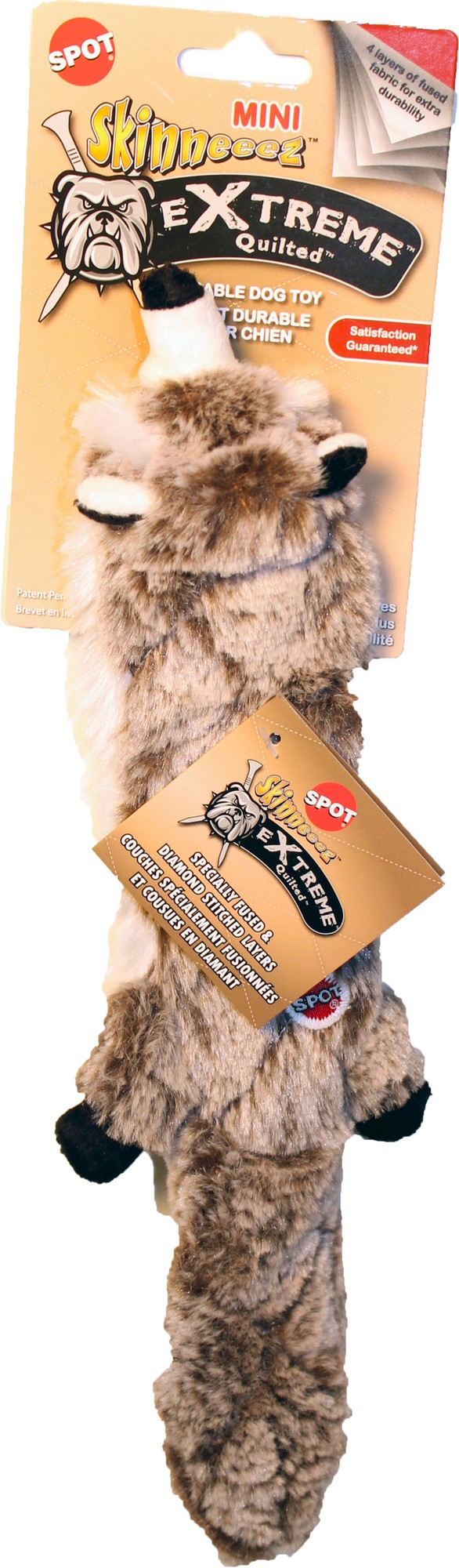 Ethical SPOT Skinneeez Extreme Stuffing-Free Quilted Raccoon Squeak and Soft Dog Toy - Small - 14 Inch
