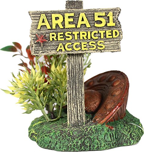 Blue Ribbon Exotic Environments Area 51 Sign with UFO Aquarium Décor Ornament