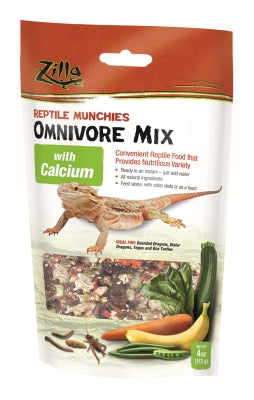 Zilla Reptile Munchies Omnivore Mix with Calcium for Dragons and Turtles Reptile Food - 4 Oz