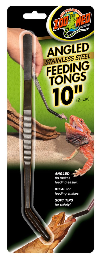 Zoo Med Laboratories Angled Stainless Steel Reptile Feeding and Aquascaping Tongs - 10 Inches