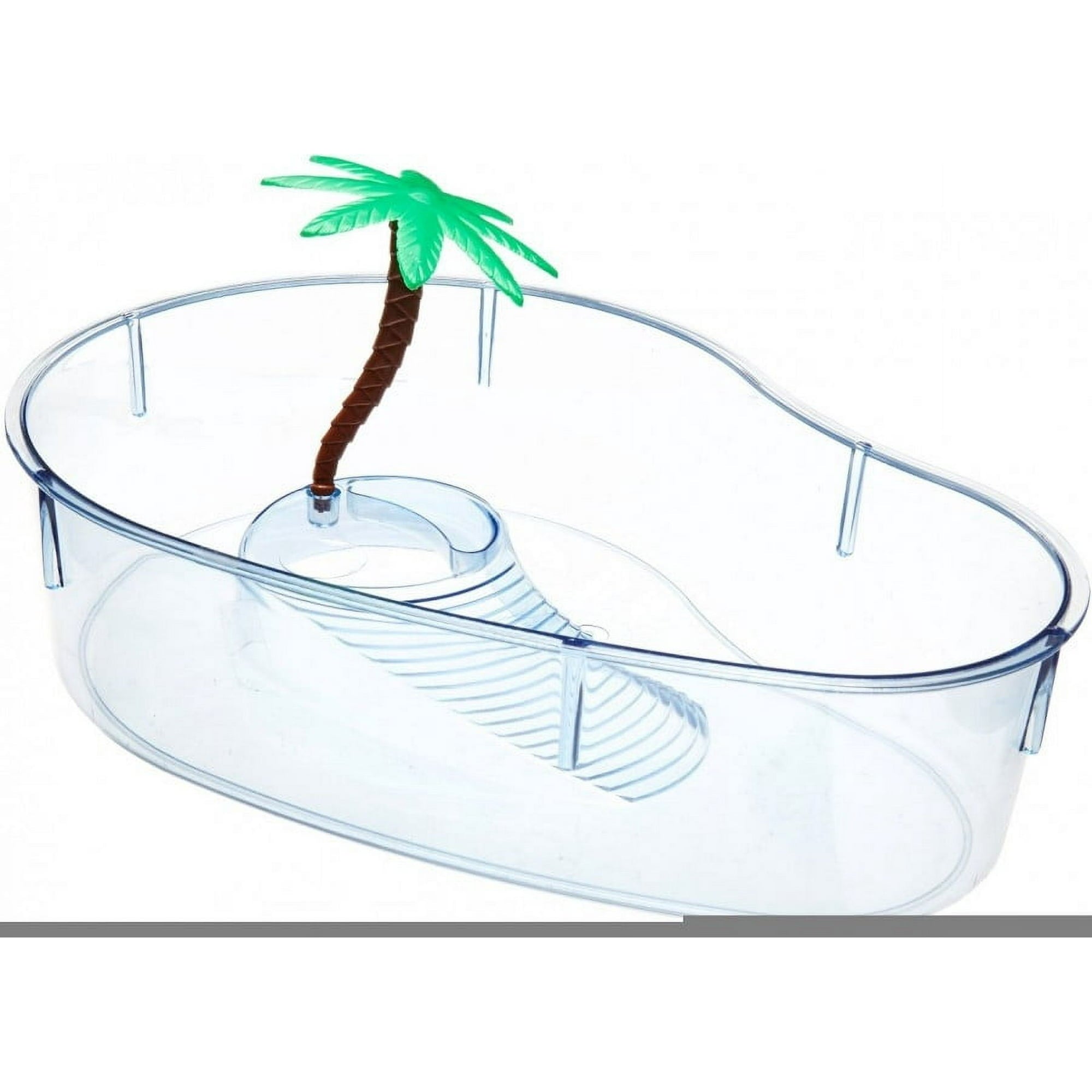 Lee's Turtle Kidney-Shaped Lagoon with Plastic Plant - 14 Inch - L14 X W:10 Inch