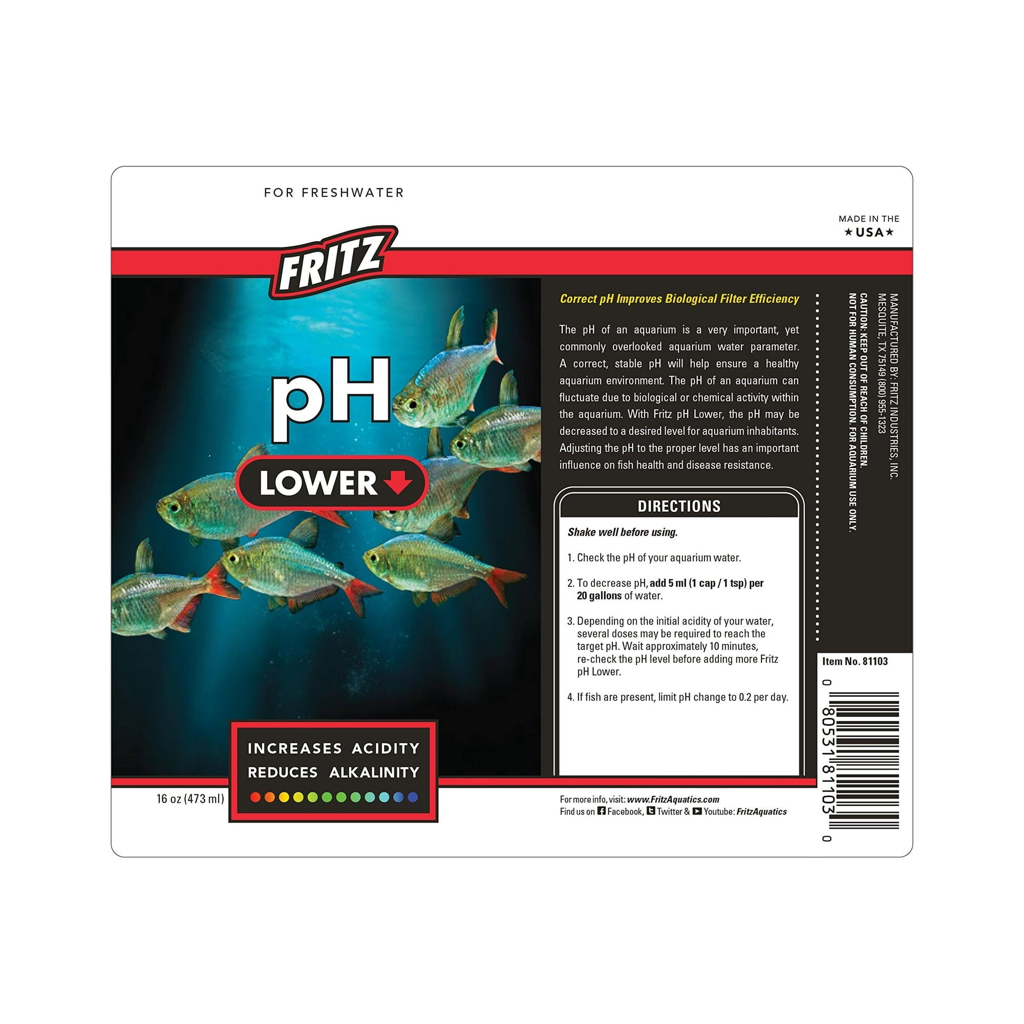 Fritz Aquatics PH Lower Freshwater and Saltwater Aquarium Additive Solution