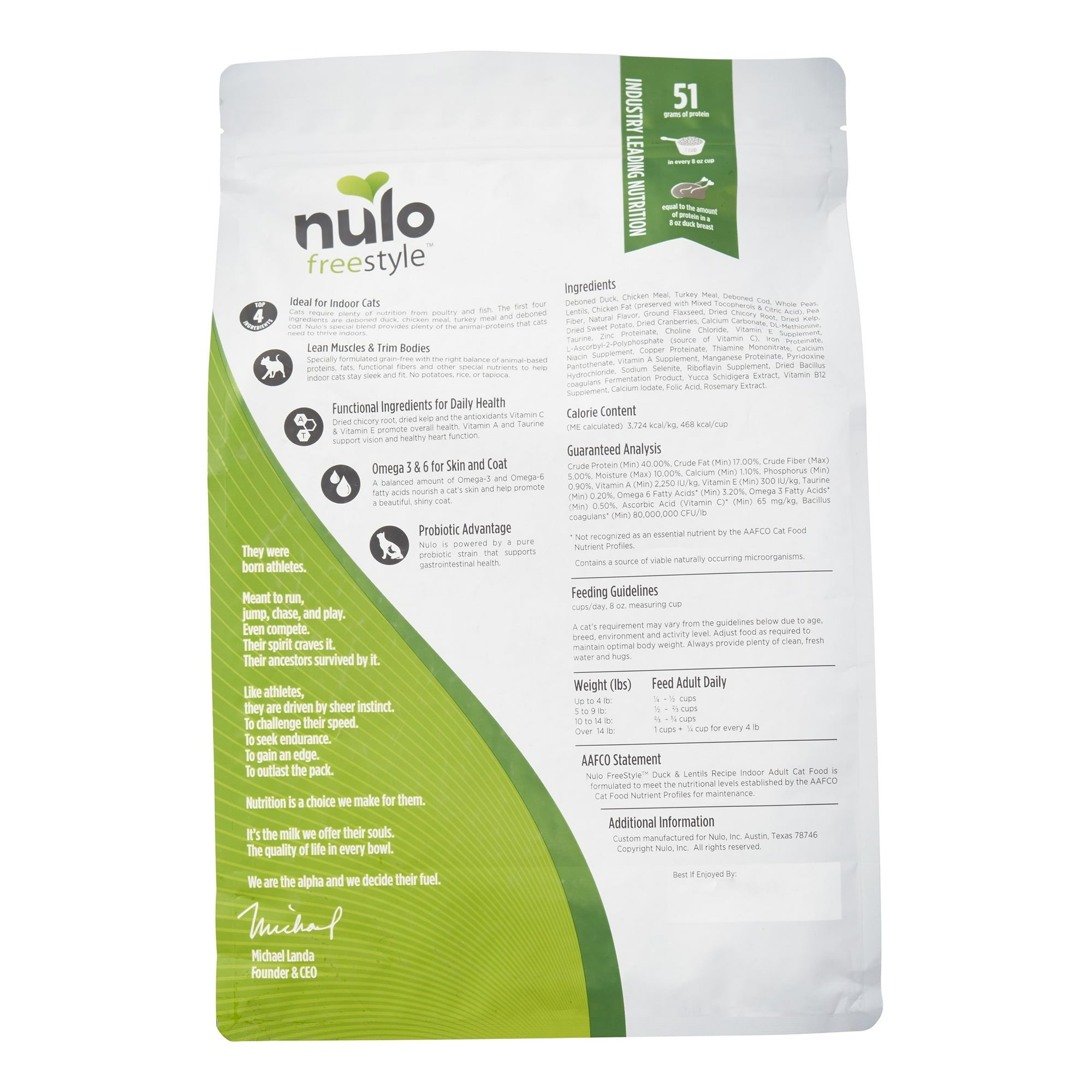 Nulo Freestyle Grain-Free High-Protein Omega-3 Duck and Lentils Recipe Indoor Dry Cat Food