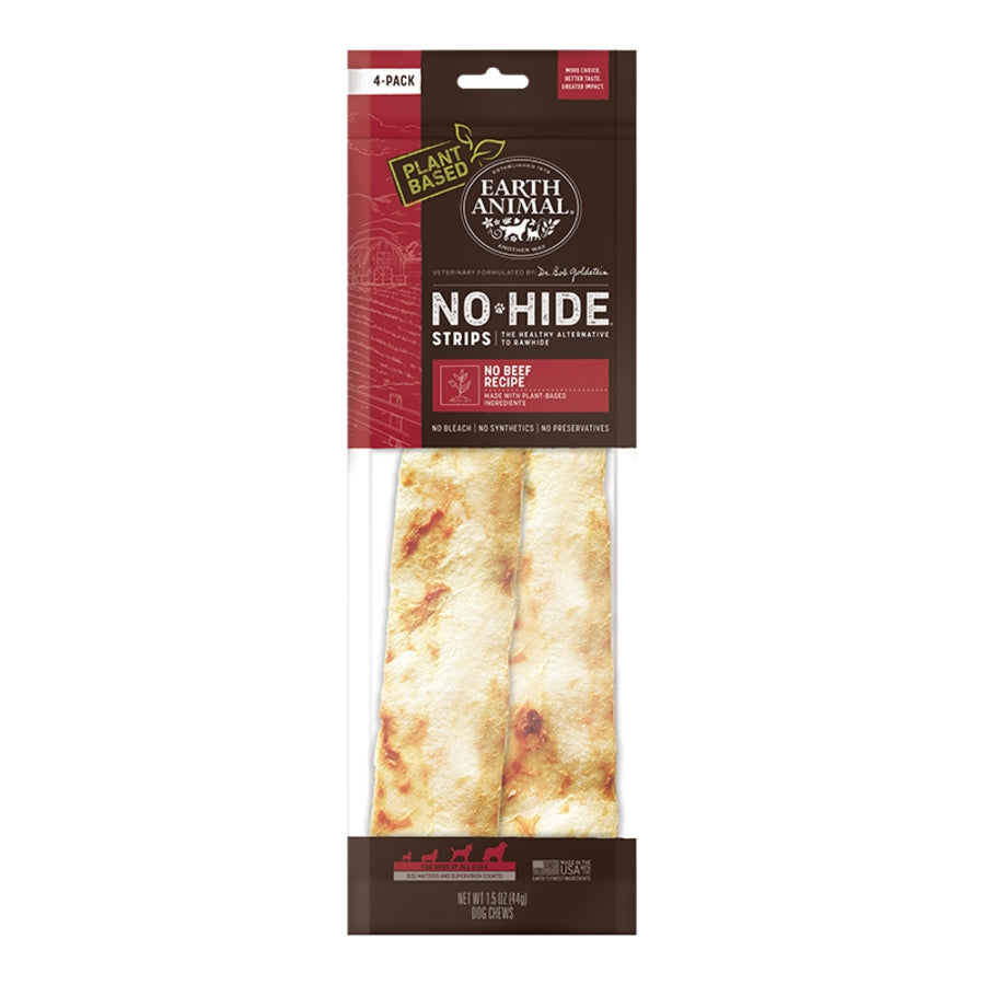 Earth Animal  No Hide Strips Plant Based No Beef Natural Dog Chews - 4 Pack
