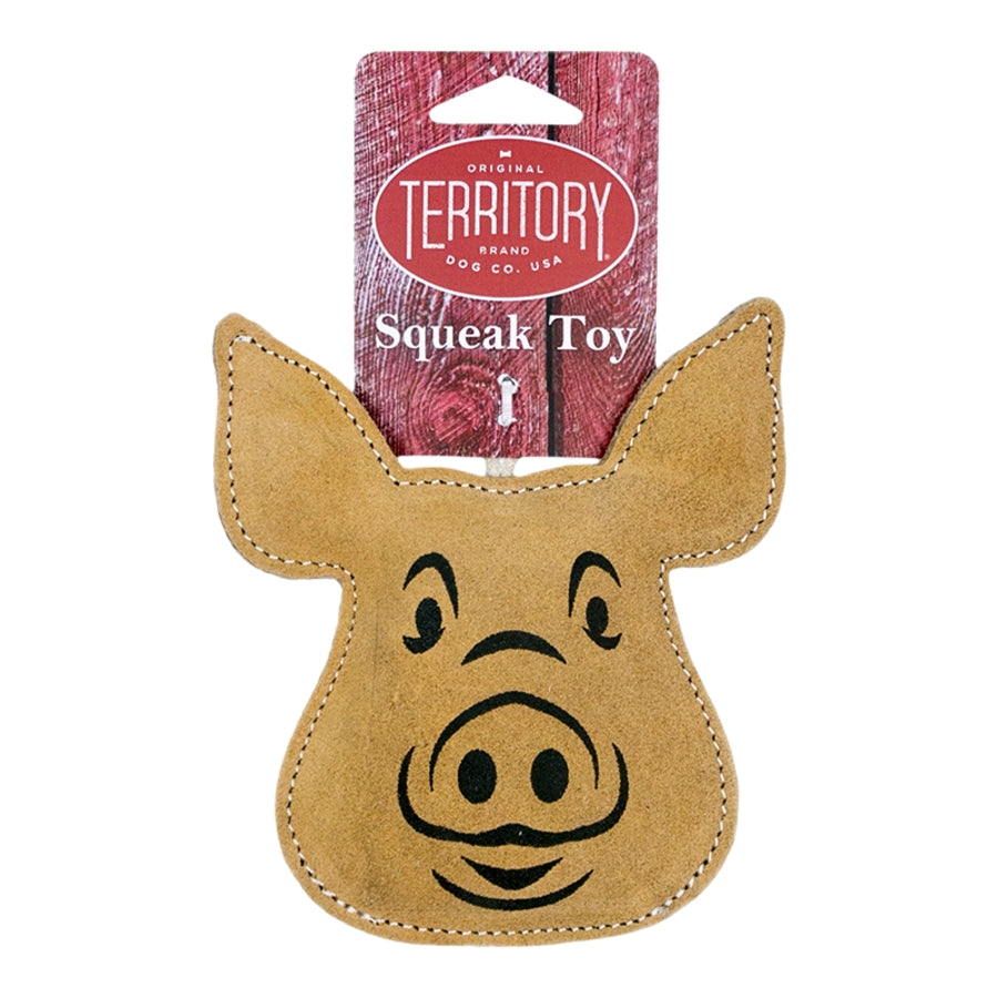 Territory Pig Natural Leather Squeak and Chew Dog Toy - 6.5 Inches