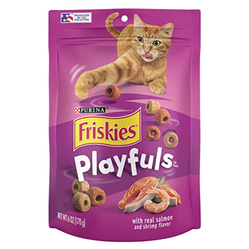 Purina Friskies Playfuls Salmon and Shrimp Crunchy Cat Treats - 6 Oz - Case of 6  