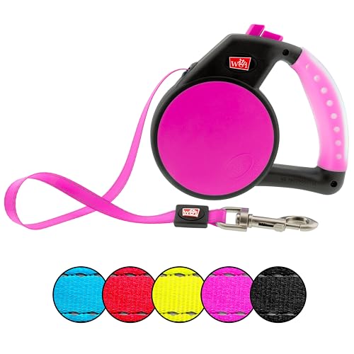 Wigzi Gel Handle Gripped Tape Retractable Nylon Dog Leash - Pink - Small - Up to 16 Feet  