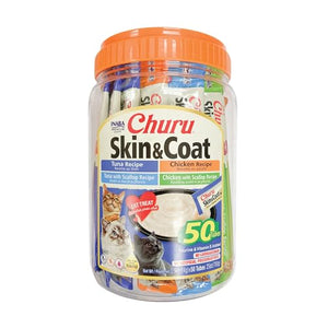 Inaba Churu Skin and Coat Lickable and Squeezable Puree Cat Treat Pouches - Variety Pac...