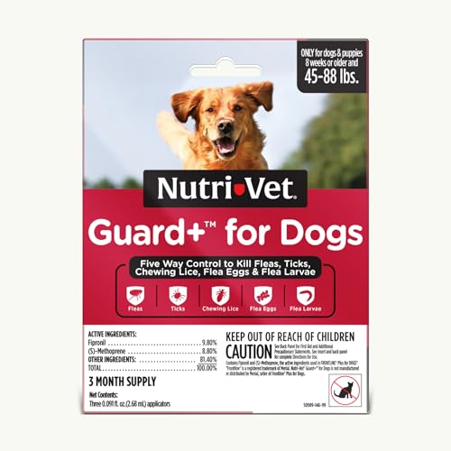 Nutri-Vet Guard+ Waterproof Topical Dog Flea and Tick Prevention Treatment - Dogs 45-88 Lbs - 3 Month Dose - 90 Count